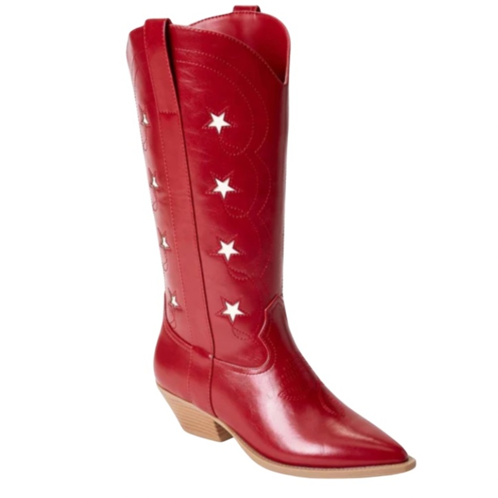 New - Red Star-Studded Women's Cowboy Boots - Picture 2 of 7